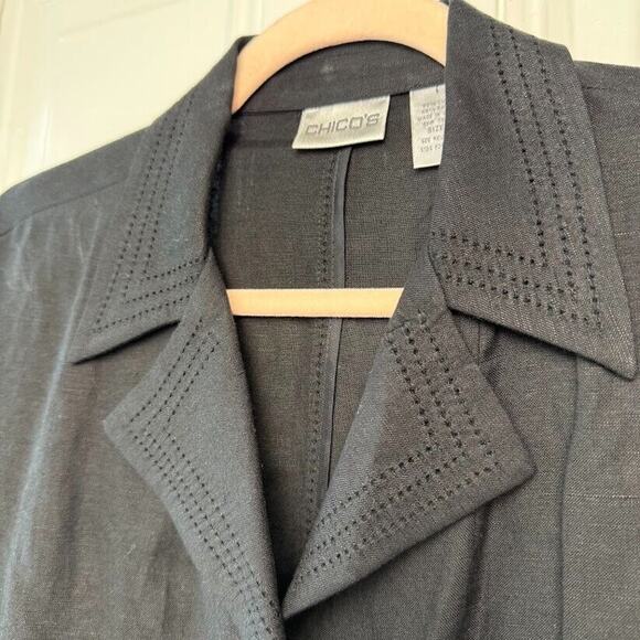 Chicos Linen Blend Top Womens Large Black Jacket Button Up Long Sleeve Collared - Picture 5 of 7